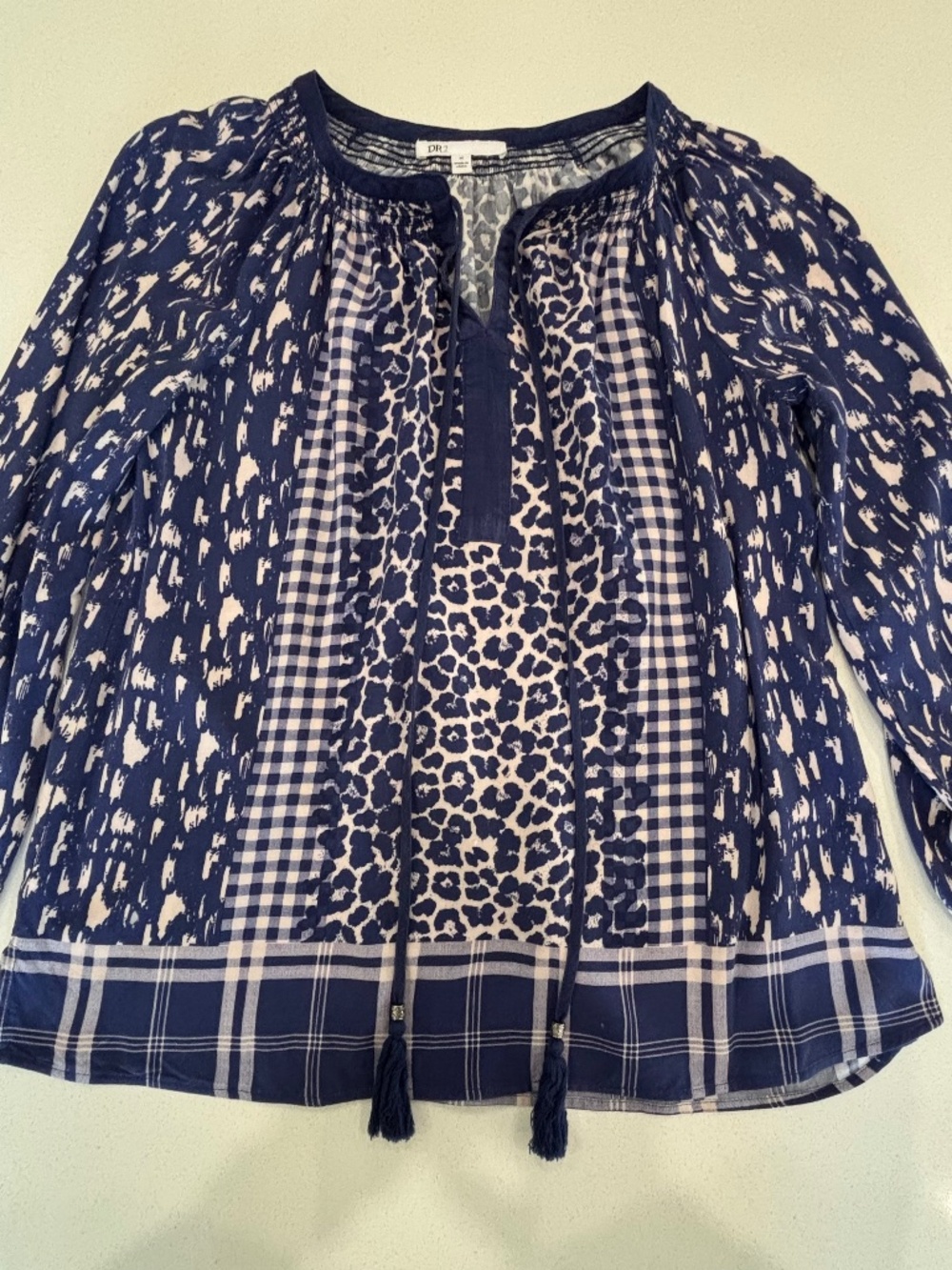 DR2 Leopard Print Boho Top Blue